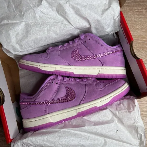 Nike Dunk Low PRM MF Rush Fuchsia Custom with Purple Crystals - Picture 3 of 10
